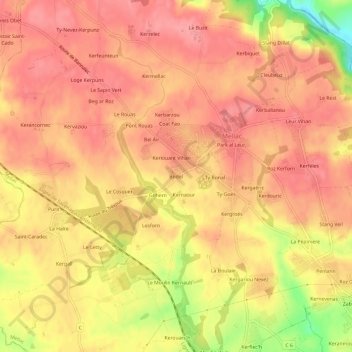 Topografische Karte Bodel, Höhe, Relief