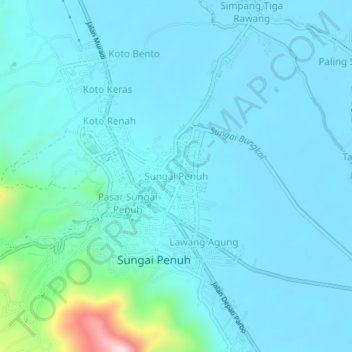 Topografische Karte Sungai Penuh, Höhe, Relief