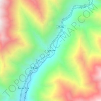 Topografische Karte Coyahuasi, Höhe, Relief