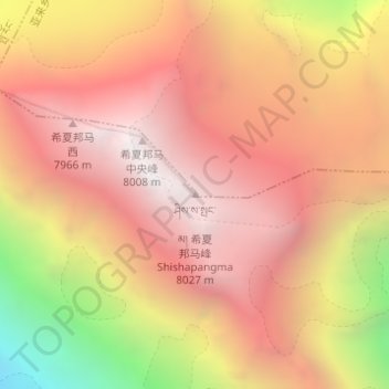 Topografische Karte 希夏邦马峰, Höhe, Relief