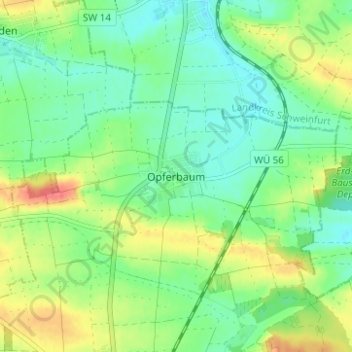 Topografische Karte Opferbaum, Höhe, Relief