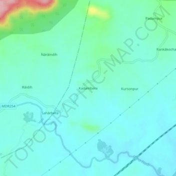 Topografische Karte Kadambera, Höhe, Relief