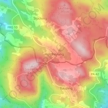 Topografische Karte Holzfreyung, Höhe, Relief
