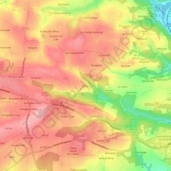Topografische Karte Perros, Höhe, Relief