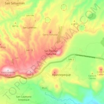 Topografische Karte San Esteban Catarina, Höhe, Relief