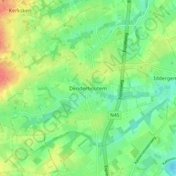 Topografische Karte Denderhoutem, Höhe, Relief