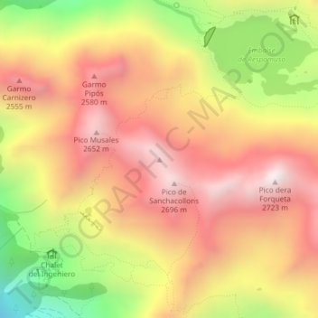 Topografische Karte Sancha Collons Norte, Höhe, Relief