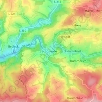 Topografische Karte Schönenberg, Höhe, Relief