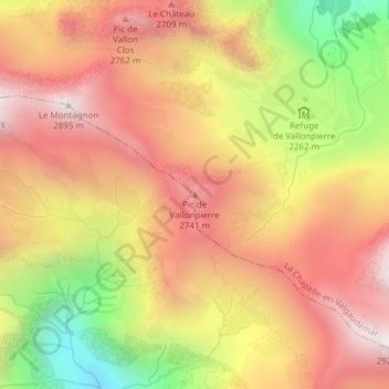Topografische Karte Pic de Vallonpierre, Höhe, Relief