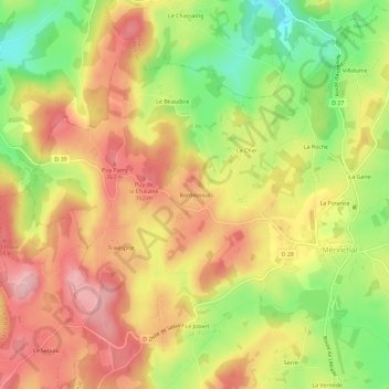 Topografische Karte Bordessoul, Höhe, Relief