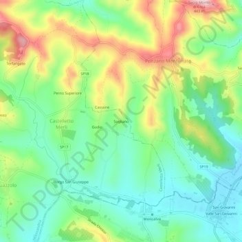 Topografische Karte Sogliano, Höhe, Relief