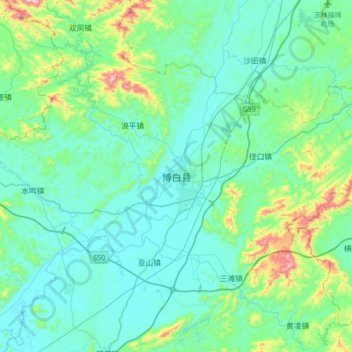 Topografische Karte 博白县, Höhe, Relief