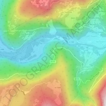 Topografische Karte Montfalcon, Höhe, Relief