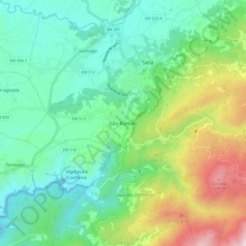 Topografische Karte São Romão, Höhe, Relief