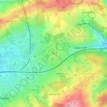 Topografische Karte Rote Berge, Höhe, Relief
