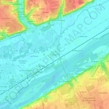 Topografische Karte Les Fougerêts, Höhe, Relief