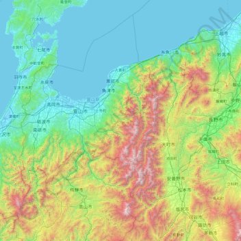 Topografische Karte Nakaniikawa County, Höhe, Relief