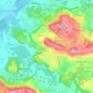 Topografische Karte Sous les Vignes, Höhe, Relief