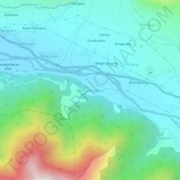 Topografische Karte Akhall Najwan, Höhe, Relief