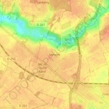 Topografische Karte Servon, Höhe, Relief