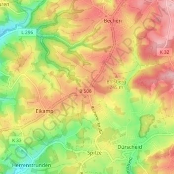 Topografische Karte Schanze, Höhe, Relief