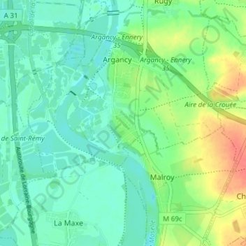 Topografische Karte Olgy, Höhe, Relief