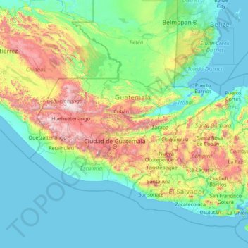 Topografische Karte Baja Verapaz, Höhe, Relief