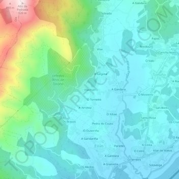 Topografische Karte Vilachán, Höhe, Relief