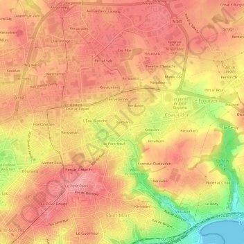 Topografische Karte Tourbian, Höhe, Relief