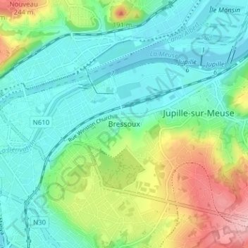 Topografische Karte Bressoux, Höhe, Relief