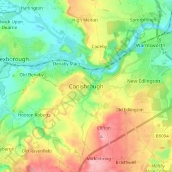 Topografische Karte Conisbrough, Höhe, Relief