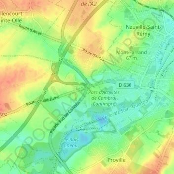 Topografische Karte Petit-Fontaine, Höhe, Relief