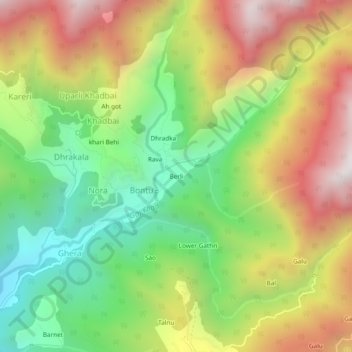 Topografische Karte Berli, Höhe, Relief