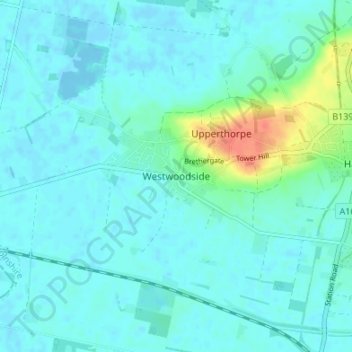Topografische Karte Westwoodside, Höhe, Relief