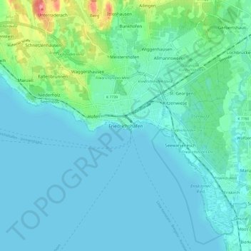 Topografische Karte Friedrichshafen, Höhe, Relief