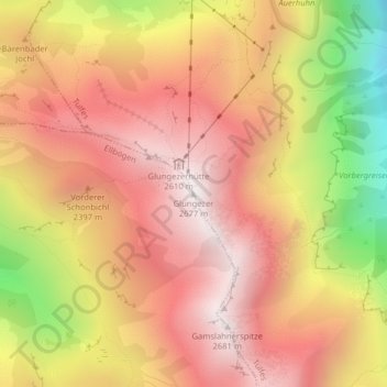 Topografische Karte Glungezer, Höhe, Relief