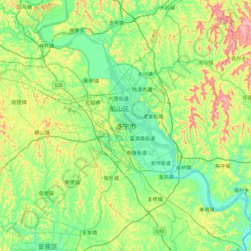Topografische Karte 遂宁市, Höhe, Relief