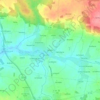 Topografische Karte Kercadio, Höhe, Relief