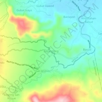 Topografische Karte Bayandong, Höhe, Relief