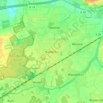 Topografische Karte Kaiserau, Höhe, Relief