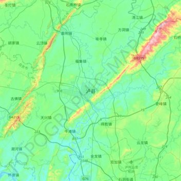 Topografische Karte 泸县, Höhe, Relief