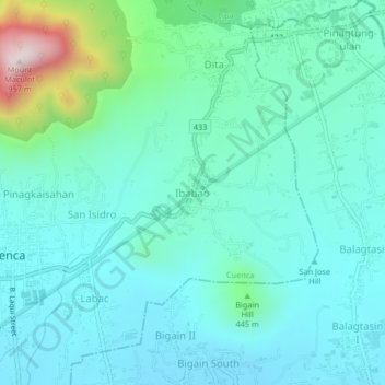 Topografische Karte Ibabao, Höhe, Relief