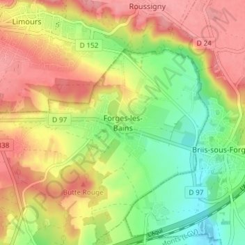 Topografische Karte Forges-les-Bains, Höhe, Relief