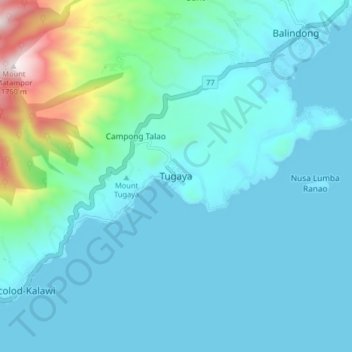Topografische Karte Tugaya, Höhe, Relief