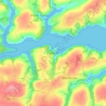 Topografische Karte Helford, Höhe, Relief