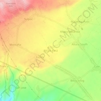 Topografische Karte Altura Bata, Höhe, Relief