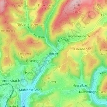 Topografische Karte Becke, Höhe, Relief