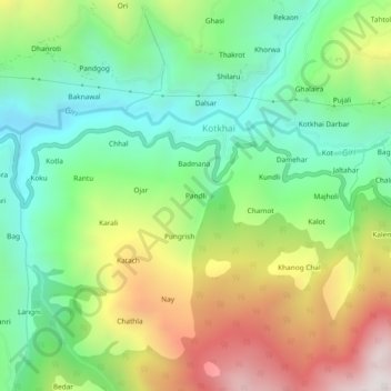 Topografische Karte Pandli, Höhe, Relief