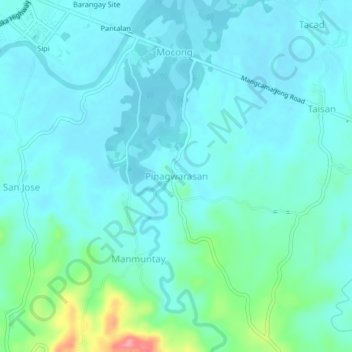 Topografische Karte Pinagwarasan, Höhe, Relief