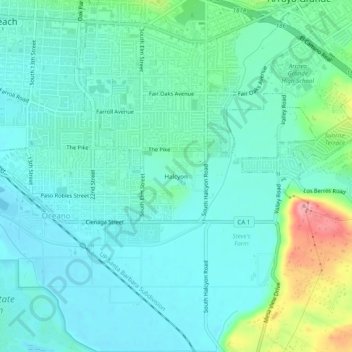 Topografische Karte Halcyon, Höhe, Relief